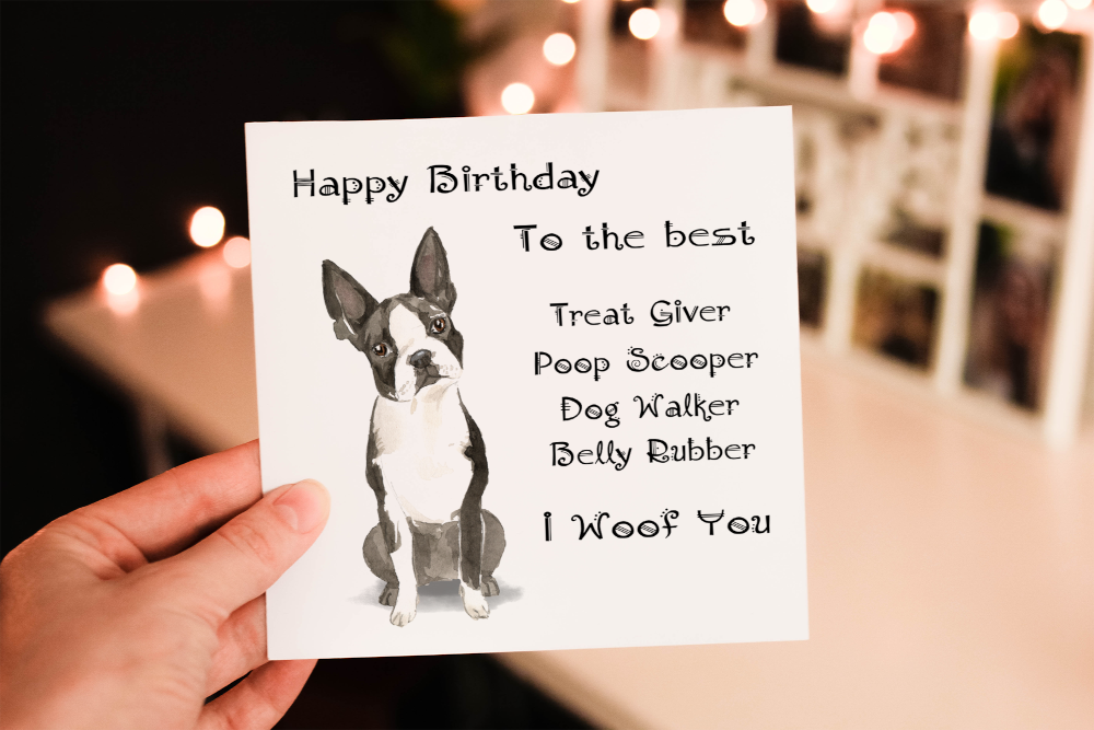Cerdyn Pen-blwydd Ci Boston Terrier