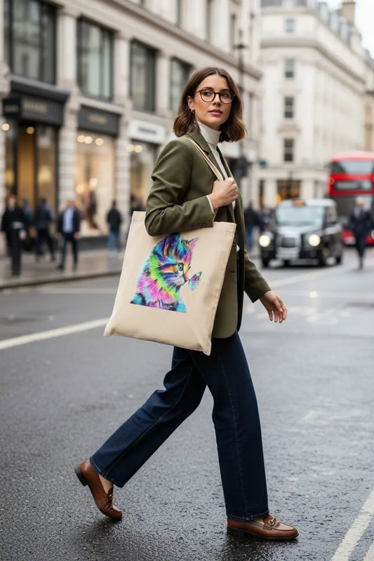Colourful Cat and Butterfly Personalised Tote Bag Colourful Cat and Butterfly Personalised Tote Bag