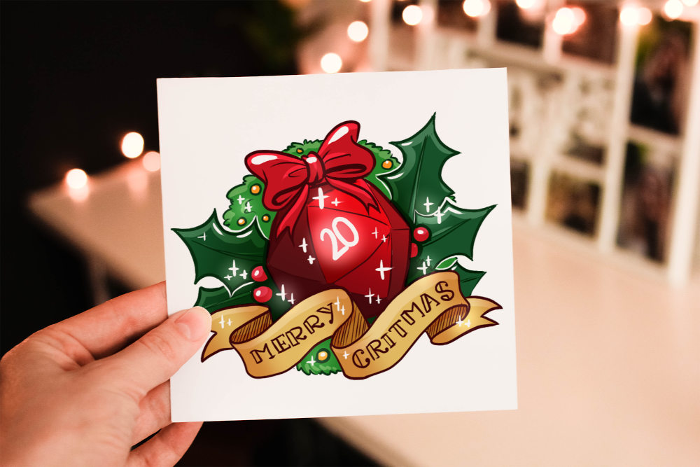 Cerdyn Nadolig Dungeons and Dragons – Merry Critmas