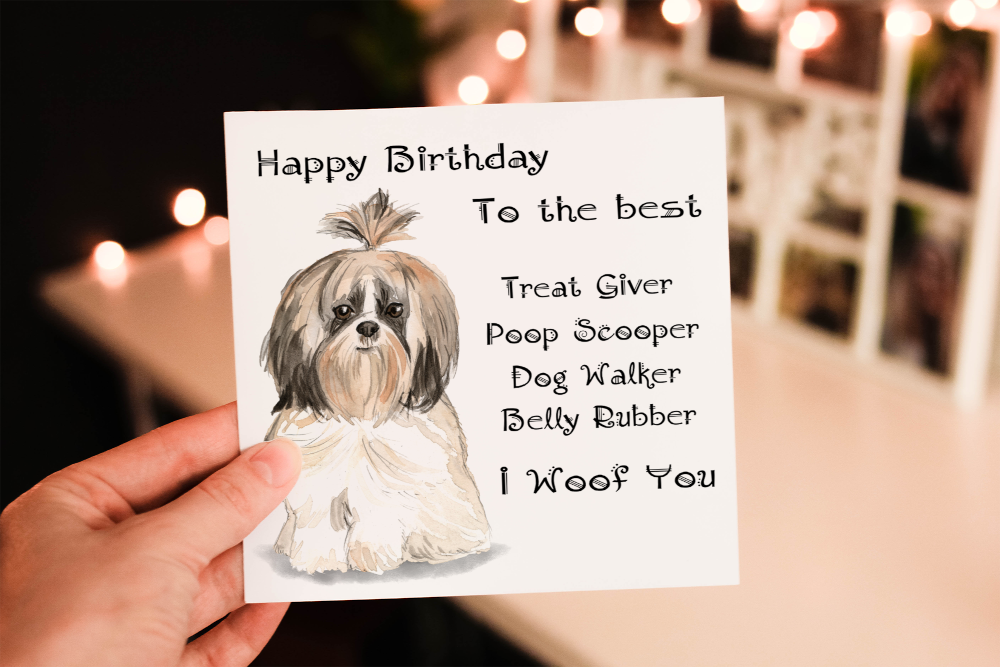 Cerdyn Pen-blwydd Shih Tzu Blew Hir