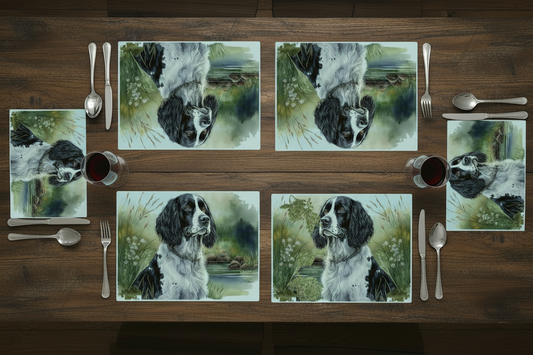 Black and White Spaniel Glass Placemat Black and White Spaniel Glass Placemat