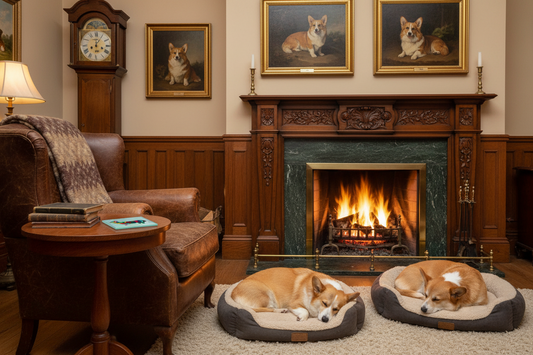 Matiau Diod Gwydr Ci Corgi mewn golygfa o ddefnydd