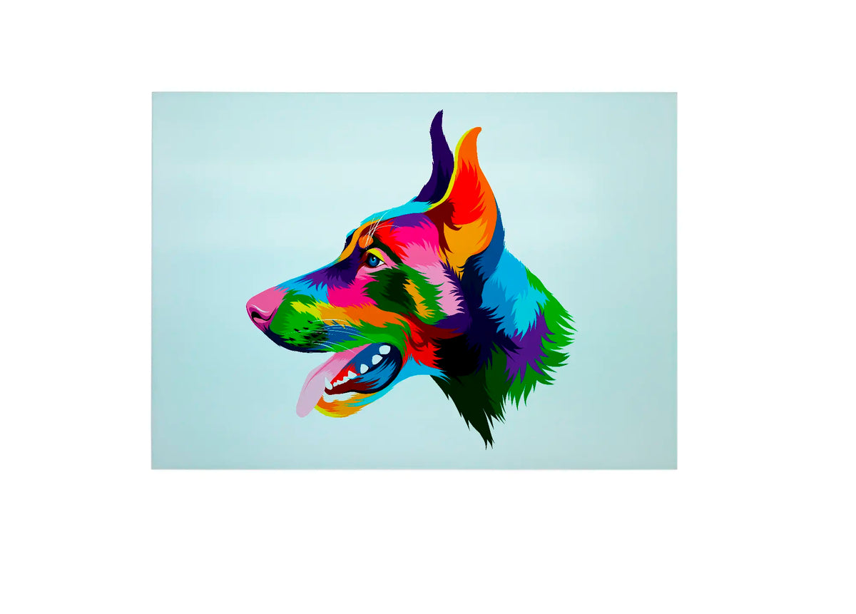 Bwrdd Torri Gwydr Ci Doberman, yn dangos y dyluniad printiedig