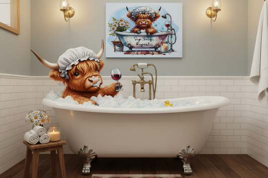 Highland Cow in the Bath..... Glossy Aluminium Print Highland Cow in the Bath..... Glossy Aluminium Print