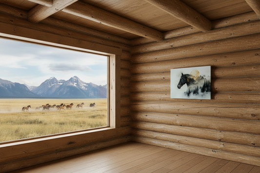 Horse and Mountains.... Glossy Aluminium Print Horse and Mountains.... Glossy Aluminium Print