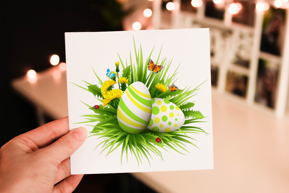 Happy Easter greeting card with decorated egg