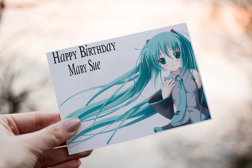 Cerdyn Pen-blwydd Anime Miku – Gwallt Gwyrddlas Hir