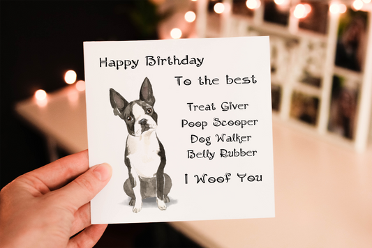 Cerdyn Pen-blwydd Ci Boston Terrier