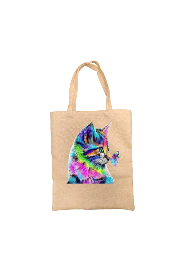 Colourful Cat and Butterfly Personalised Tote Bag Colourful Cat and Butterfly Personalised Tote Bag