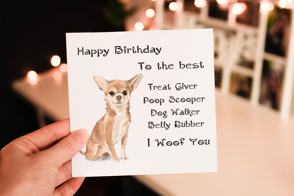 Cerdyn Pen-blwydd Chihuahua Blew Byr