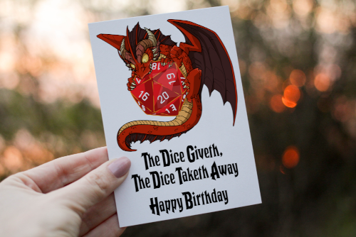 Cerdyn Pen-blwydd Dungeons and Dragons – The Dice Giveth