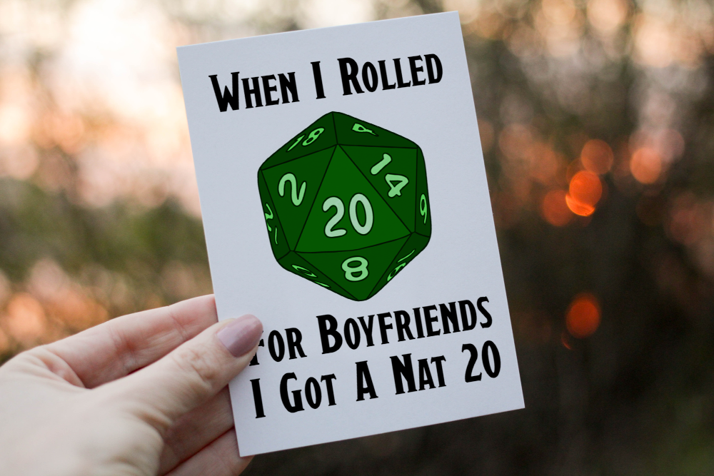 Cerdyn Pen-blwydd Dungeons and Dragons – Nat 20