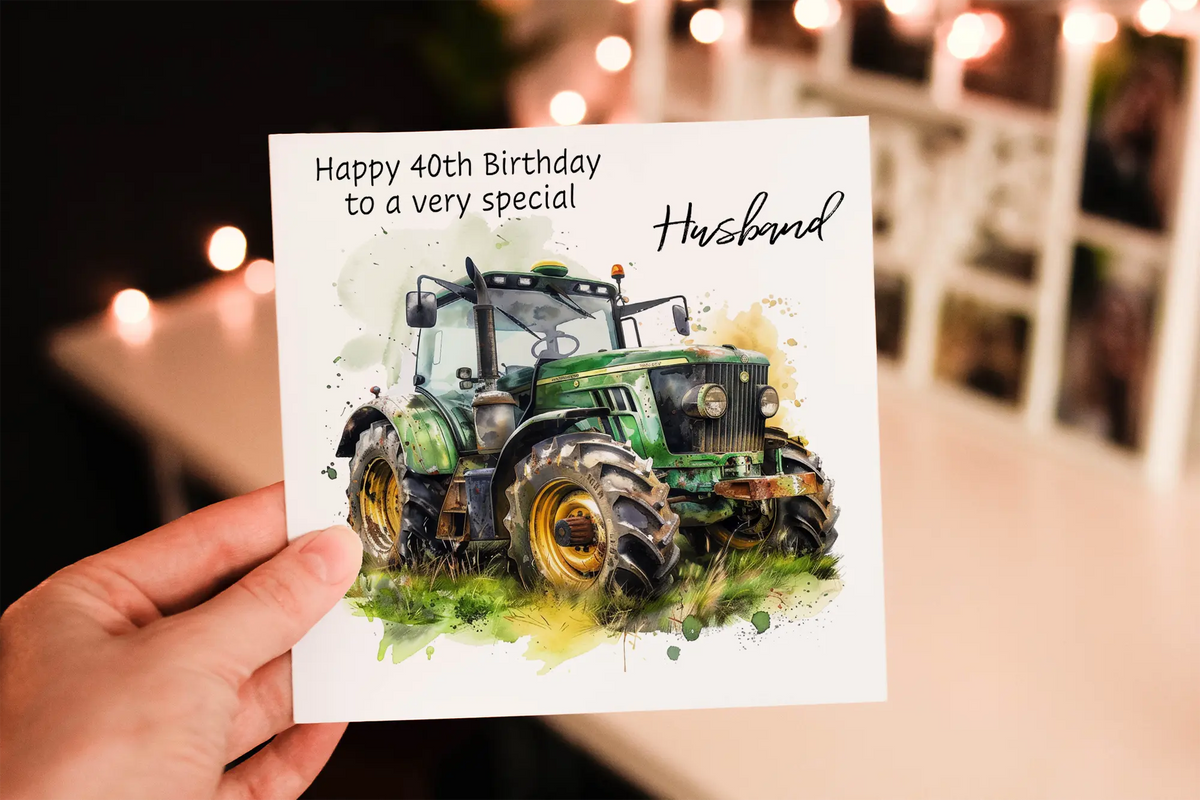 Cerdyn Pen-blwydd Tractor Gwyrdd i Ŵr