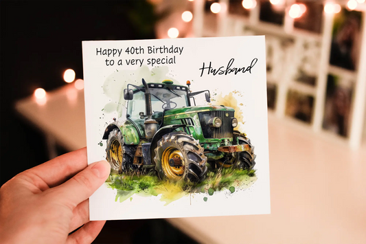 Cerdyn Pen-blwydd Tractor Gwyrdd i Ŵr