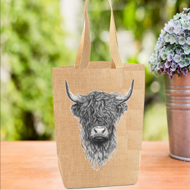 Monochrome Highland Cow Personalised Tote Bag Monochrome Highland Cow Personalised Tote Bag