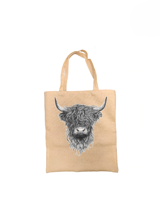 Monochrome Highland Cow Personalised Tote Bag Monochrome Highland Cow Personalised Tote Bag