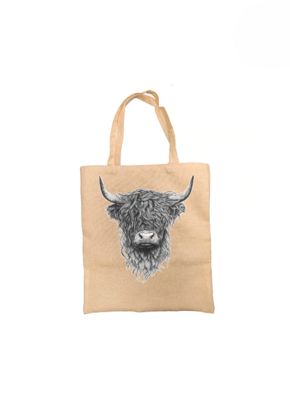 Monochrome Highland Cow Personalised Tote Bag Monochrome Highland Cow Personalised Tote Bag