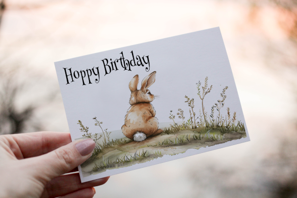 Cerdyn Pen-blwydd Cwningen – Hoppy Birthday