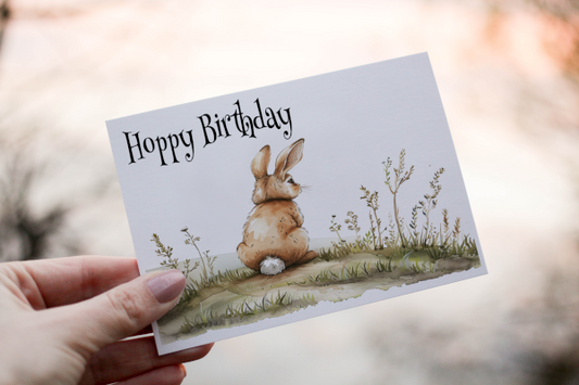 Cerdyn Pen-blwydd Cwningen – Hoppy Birthday