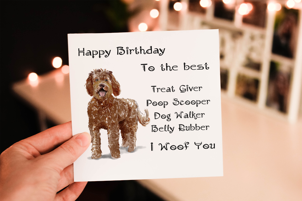Cerdyn Pen-blwydd Ci Labradoodle