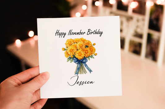 Cerdyn Pen-blwydd Blodau Chrysanthemum – Tachwedd