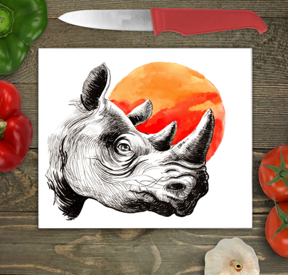 Bwrdd Torri Gwydr Rhinoseros ar wyneb gwaith cegin