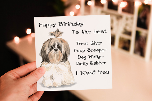Cerdyn Pen-blwydd Shih Tzu Blew Hir