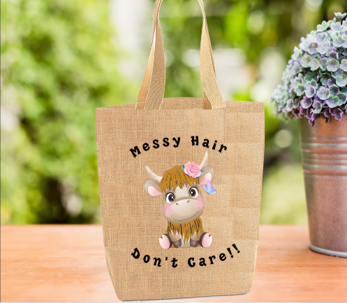 Highland Cow Tote Bag, Messy Hair Don't Care Highland Cow Tote Bag, Messy Hair Don't Care