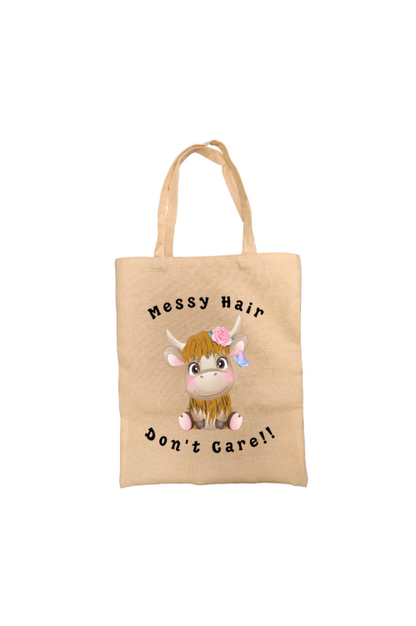 Highland Cow Tote Bag, Messy Hair Don't Care Highland Cow Tote Bag, Messy Hair Don't Care