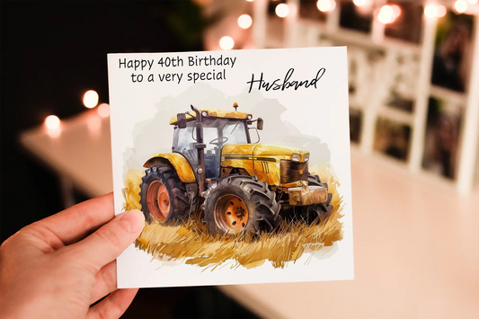 Cerdyn Pen-blwydd Tractor Melyn