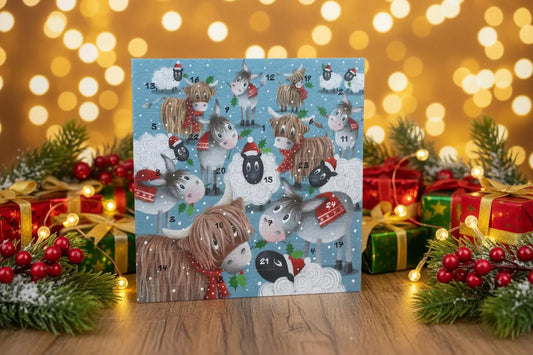 Farm Animal Christmas Advent Calendar Card, Festive Countdown, 24 Windows, Artist Tim Mason Farm Animal Christmas Advent Calendar Card, Festive Countdown, 24 Windows, Artist Tim Mason