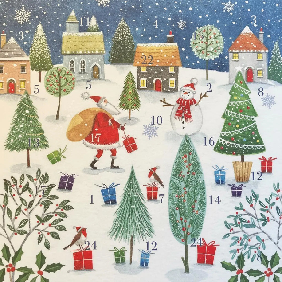 Santa Claus Advent Calendar Card, Christmas Countdown, Festive Holiday Card, 6x6 Square Santa Claus Advent Calendar Card, Christmas Countdown, Festive Holiday Card, 6x6 Square