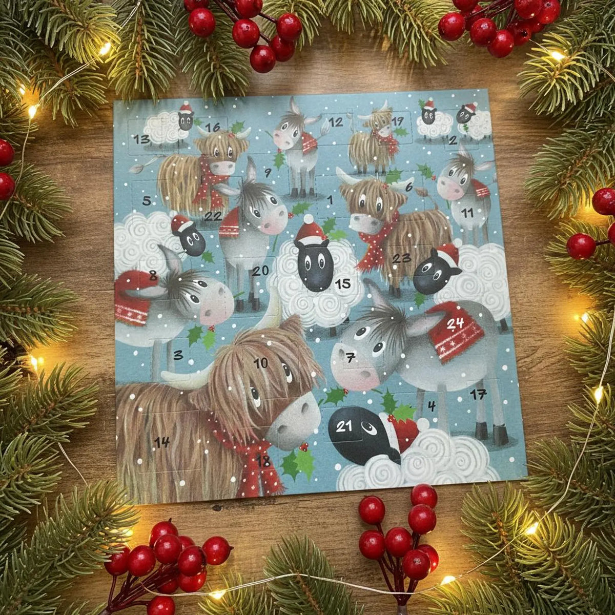 Farm Animal Christmas Advent Calendar Card, Festive Countdown, 24 Windows, Artist Tim Mason Farm Animal Christmas Advent Calendar Card, Festive Countdown, 24 Windows, Artist Tim Mason