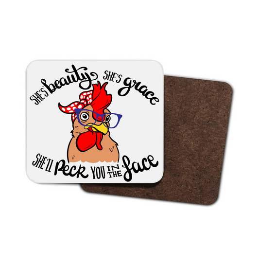 Beauty and Grace Chicken Hardboard Coaster Beauty and Grace Chicken Hardboard Coaster