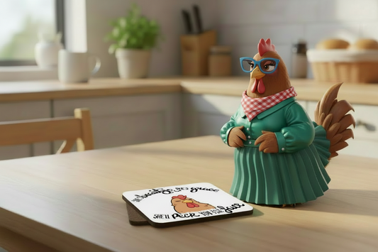 Beauty and Grace Chicken Hardboard Coaster Beauty and Grace Chicken Hardboard Coaster