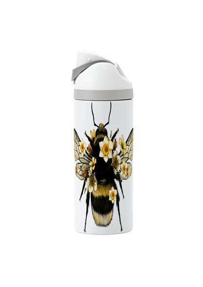 Potel thermol 720ml gyda dyluniad gwenyn a chennin pedr wedi'i argraffu o amgylch y botel
