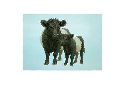 Bwrdd Torri Gwydr Gwartheg Belted Galloway, yn dangos y dyluniad printiedig