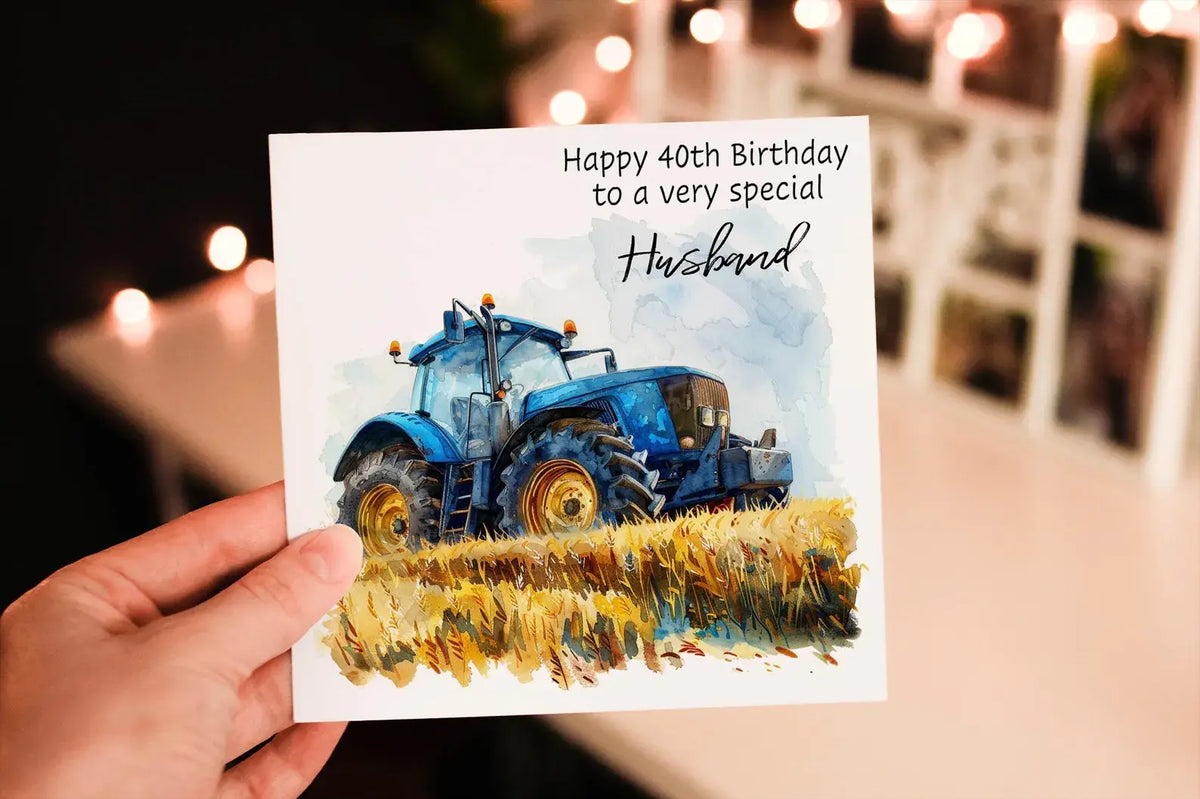 Cerdyn Pen-blwydd Tractor Glas i Ŵr