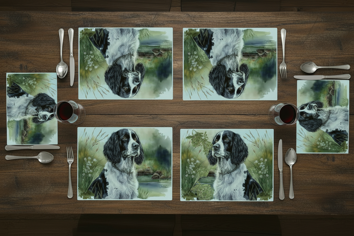 Black and White Spaniel Glass Placemat Black and White Spaniel Glass Placemat