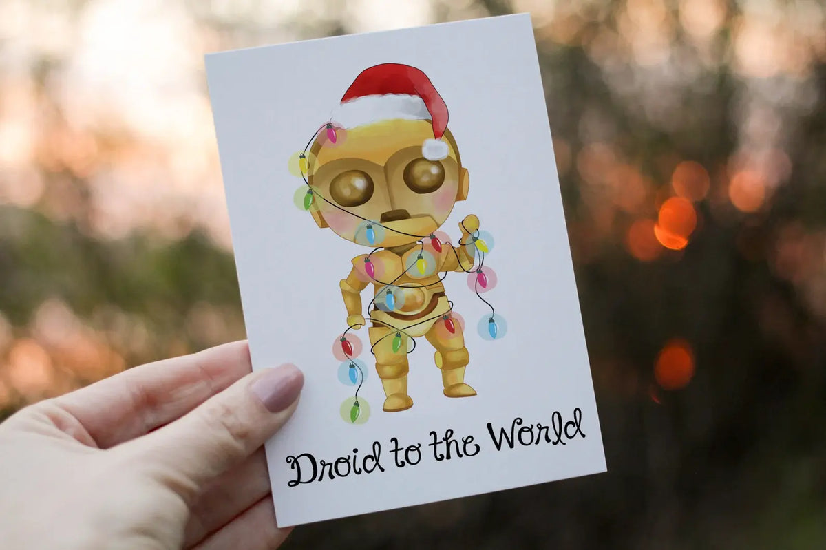 Cerdyn Nadolig C-3PO – Droid to the World