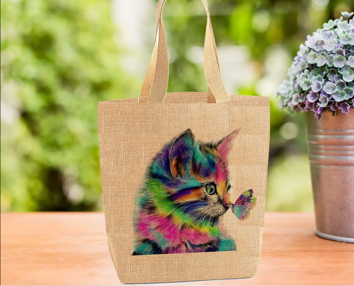 Colourful Cat and Butterfly Personalised Tote Bag Colourful Cat and Butterfly Personalised Tote Bag