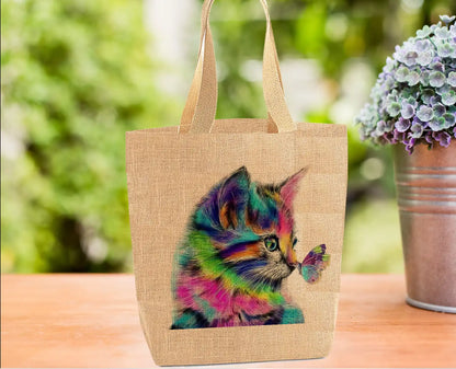 Colourful Cat and Butterfly Personalised Tote Bag Colourful Cat and Butterfly Personalised Tote Bag