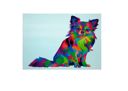 Bwrdd Torri Gwydr Ci Chihuahua, yn dangos y dyluniad printiedig