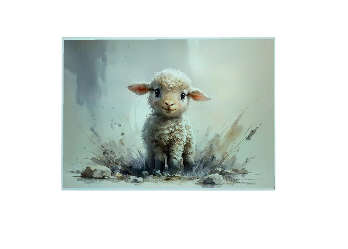 Bwrdd Torri Gwydr Oen, yn dangos y dyluniad printiedig