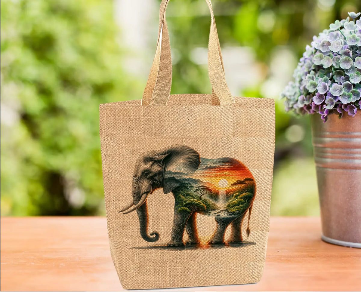 Elephant and Sunset Landscape Tote Bag Elephant and Sunset Landscape Tote Bag