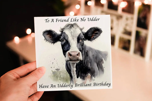 Cerdyn Pen-blwydd Buwch Friesian – Udderly Brilliant
