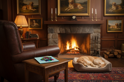 Matiau Diod Gwydr Ci Golden Retriever o'r Ochr mewn golygfa o ddefnydd