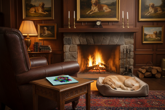 Matiau Diod Gwydr Ci Golden Retriever o'r Ochr mewn golygfa o ddefnydd