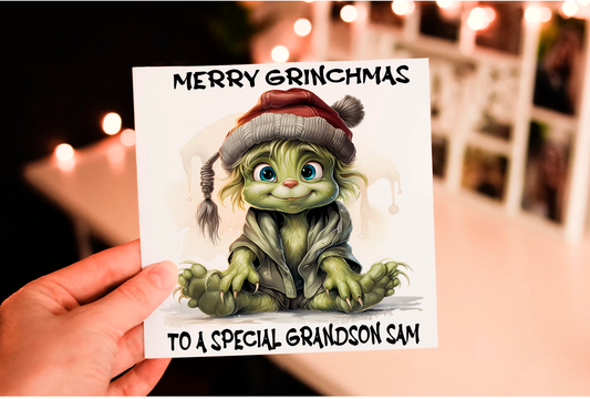 Cerdyn Nadolig Grinch Personol