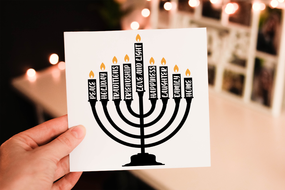 Cerdyn Hanukkah – Canhwyllau Menorah